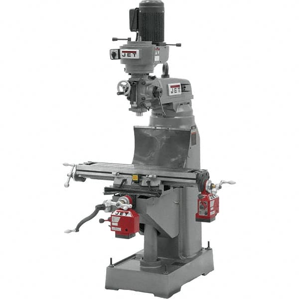 Jet - 7-7/8" Table Width x 35-3/4" Table Length, Step Pulley Control, 3 Phase Knee Milling Machine - R8 Spindle Taper, 1-1/2 hp - Americas Tooling