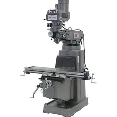 Jet - 10" Table Width x 50" Table Length, Variable Speed Pulley Control, 3 Phase Knee Milling Machine - R8 Spindle Taper, 3 hp - Americas Tooling