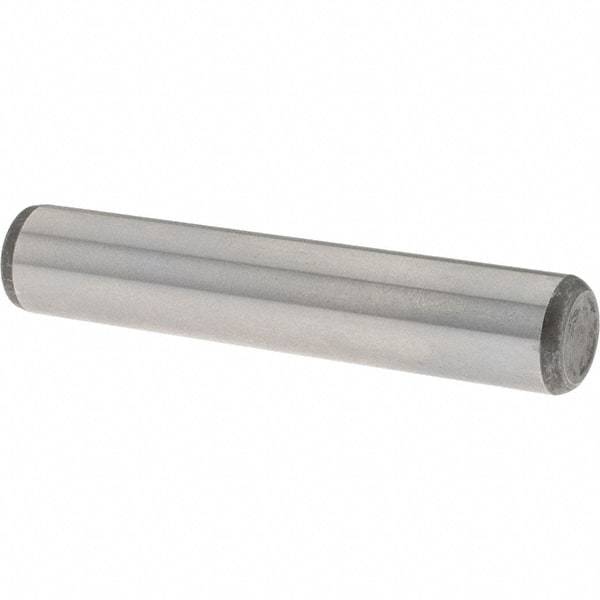 Value Collection - 3/8" Diam x 2" Pin Length Grade 8 Alloy Steel Standard Dowel Pin - C 50-58 Hardness, 28,700 Lb Breaking Strength, 1 Beveled & 1 Rounded End - Americas Tooling