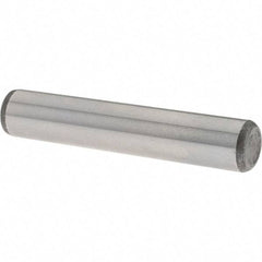 Value Collection - 3/8" Diam x 2" Pin Length Grade 8 Alloy Steel Standard Dowel Pin - C 50-58 Hardness, 28,700 Lb Breaking Strength, 1 Beveled & 1 Rounded End - Americas Tooling