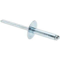 Value Collection - Size 610 Large Flange Dome Head Steel Open End Blind Rivet - Steel Mandrel, 0.501" to 5/8" Grip, 5/8" Head Diam, 0.192" to 0.196" Hole Diam, 0.825" Length Under Head, 3/16" Body Diam - Americas Tooling