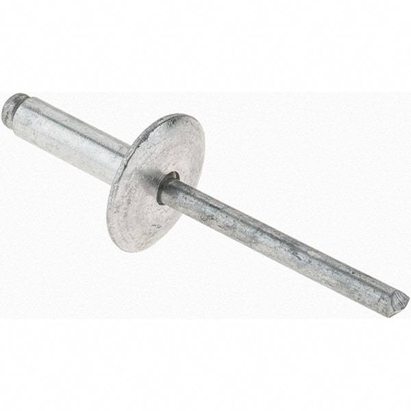 Value Collection - Size 68 Large Flange Dome Head Aluminum Open End Blind Rivet - Aluminum Mandrel, 0.376" to 1/2" Grip, 5/8" Head Diam, 0.192" to 0.196" Hole Diam, 0.7" Length Under Head, 3/16" Body Diam - Americas Tooling