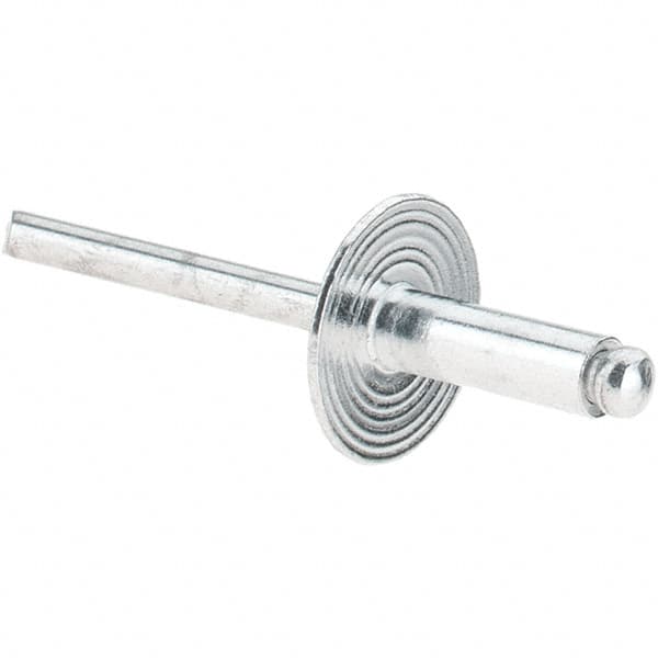 Value Collection - Size 66 Large Flange Dome Head Aluminum Open End Blind Rivet - Aluminum Mandrel, 0.251" to 3/8" Grip, 5/8" Head Diam, 0.192" to 0.196" Hole Diam, 0.575" Length Under Head, 3/16" Body Diam - Americas Tooling