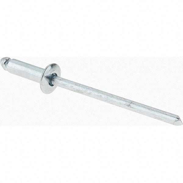 Value Collection - Size 44 Dome Head Steel Open End Blind Rivet - Steel Mandrel, 0.188" to 1/4" Grip, 1/4" Head Diam, 0.129" to 0.133" Hole Diam, 0.4" Length Under Head, 1/8" Body Diam - Americas Tooling