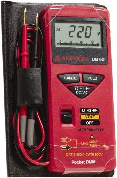 Amprobe - 3156830, CAT II, CAT 0, 600 VAC/VDC, Digital Average Responding Multimeter - 32 mOhm, Measures Voltage, Resistance - Americas Tooling