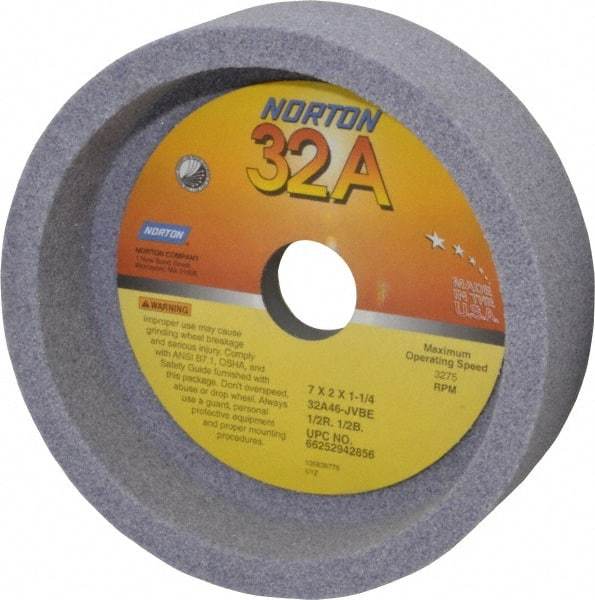 Norton - 7" Diam, 1-1/4" Hole Size, 2" Overall Thickness, 46 Grit, Type 6 Tool & Cutter Grinding Wheel - Coarse Grade, Aluminum Oxide, J Hardness, Vitrified Bond, 3,275 RPM - Americas Tooling