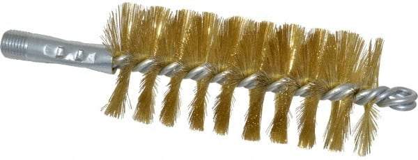 Schaefer Brush - 4-1/2" Brush Length, 2" Diam, Double Stem, Single Spiral Tube Brush - 8" Long, Brass, 1/4" NPSM Male Connection - Americas Tooling