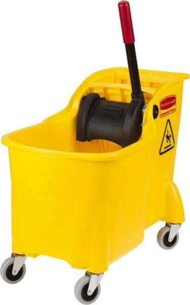 Rubbermaid - 31 Qt Plastic Bucket & Wringer - 22-5/8" Long x 32-1/4" High x 13-1/4" Wide, Yellow - Americas Tooling