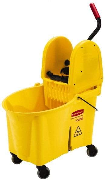 Rubbermaid - 44 Qt Plastic Bucket & Wringer - 26-3/4" Long x 38-3/4" High x 18-1/8" Wide, Yellow - Americas Tooling