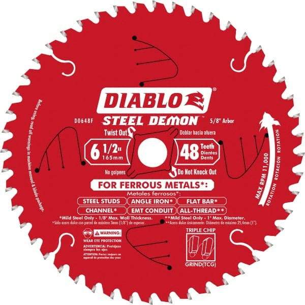 Freud - 6-1/2" Diam, 5/8" Arbor Hole Diam, 48 Tooth Wet & Dry Cut Saw Blade - Carbide-Tipped, Burr-Free Action, Standard Round Arbor - Americas Tooling