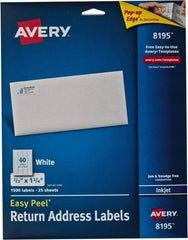 AVERY - 0.6" Wide x 1-3/4" Long, White Paper Return Address Label - For Inkjet Printers - Americas Tooling