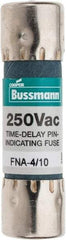 Cooper Bussmann - 250 VAC, 0.4 Amp, Time Delay Pin Indicator Fuse - Fuse Holder Mount, 1-1/2" OAL, 10 at 125 V kA Rating, 13/32" Diam - Americas Tooling