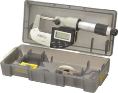 Fowler - 0 to 1 Inch Range, 0.0001 Inch Resolution, Standard Throat, IP54 Electronic Outside Micrometer - 0.0001 Inch Accuracy, Ratchet Stop Thimble, Carbide Face, 357 Battery, Data Output, Includes Standard - Americas Tooling