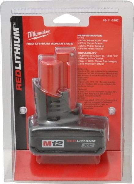 Milwaukee Tool - 12 Volt Lithium-Ion Power Tool Battery - 3 Ahr Capacity, 1/2 hr Charge Time, Series M12 XC RED - Americas Tooling