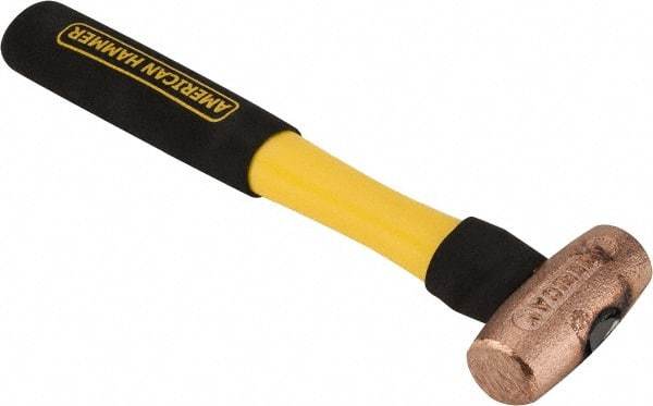 American Hammer - 1-1/2 Lb Head Nonsparking Mallet - 12" OAL, 11" Long Fiberglass Handle - Americas Tooling