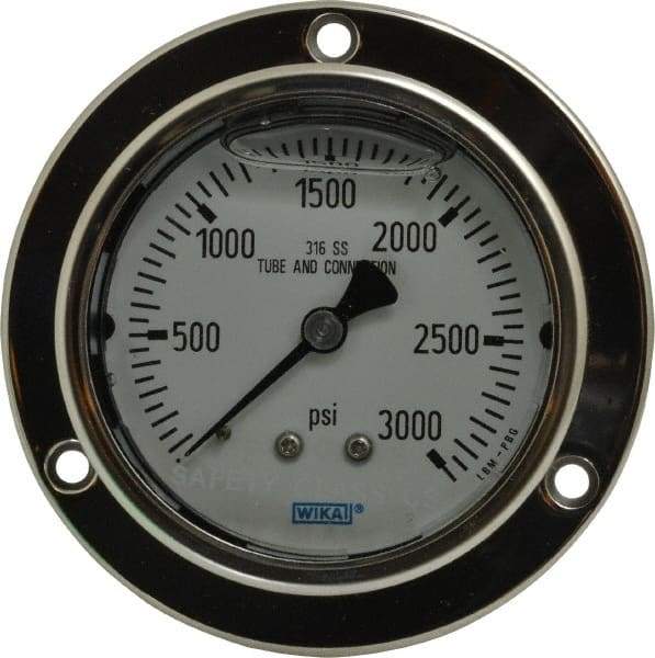 Wika - 2-1/2" Dial, 1/4 Thread, 0-3,000 Scale Range, Pressure Gauge - Lower Back Connection Mount, Accurate to 2-1-2% of Scale - Americas Tooling