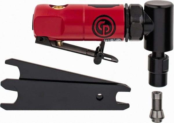 Chicago Pneumatic - 1/4" Collet, Angle Handle, Straight Air Die Grinder - 22,500 RPM, Front Exhaust, 22 CFM, 0.3 hp, 90 psi, 1/4" Inlet - Americas Tooling