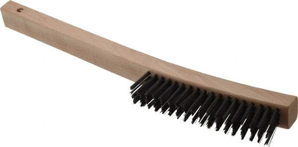 Weiler - 4 Rows x 18 Columns Steel Scratch Brush - 6" Brush Length, 14" OAL, 1-3/16" Trim Length, Wood Curved Handle - Americas Tooling