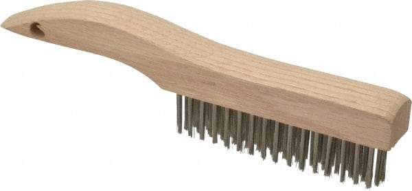 Weiler - 4 Rows x 16 Columns Stainless Steel Scratch Brush - 5" Brush Length, 10" OAL, 1-3/16" Trim Length, Wood Shoe Handle - Americas Tooling