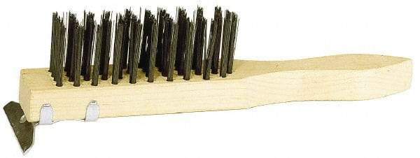 Weiler - 4 Rows x 11 Columns Steel Scratch Brush - 5-1/2" Brush Length, 11-1/2" OAL, 1-1/2" Trim Length, Wood Straight Handle - Americas Tooling