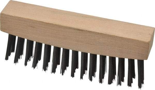 Weiler - 3 Rows x 15 Columns Steel Scratch Brush - 4-1/2" Brush Length, 4-5/8" OAL, 1-1/8" Trim Length, Wood Straight Handle - Americas Tooling