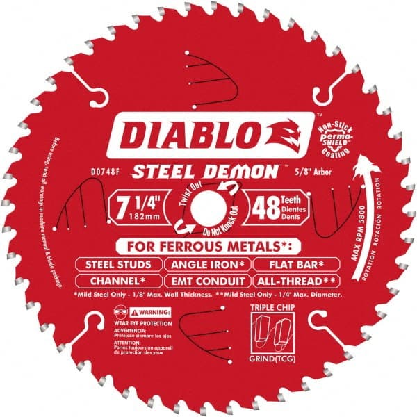 Freud - 7-1/4" Diam, 5/8" Arbor Hole Diam, 48 Tooth Wet & Dry Cut Saw Blade - Exact Industrial Supply