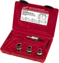 Milwaukee Tool - 5 Piece, 11/16" to 15/16" Saw Diam, Contractor's Hole Saw Kit - Carbide-Tipped, Gulleted Edge, Pilot Drill Model No. 49-57-0035, 49-57-0038, Includes 3 Hole Saws - Americas Tooling