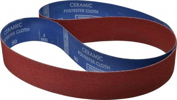 Norton - 2" Wide x 60" OAL, 50 Grit, Ceramic Abrasive Belt - Ceramic, Coarse, Coated, Y Weighted Cloth Backing, Series R981 - Americas Tooling