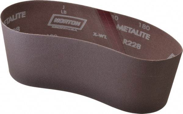 Norton - 4" Wide x 24" OAL, 180 Grit, Aluminum Oxide Abrasive Belt - Aluminum Oxide, Very Fine, Coated, Series R228 - Americas Tooling