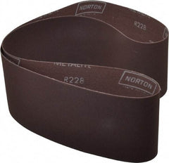 Norton - 4" Wide x 54" OAL, 220 Grit, Aluminum Oxide Abrasive Belt - Aluminum Oxide, Very Fine, Coated, Series R228 - Americas Tooling