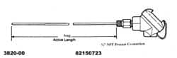 Thermo Electric - -148 to 900°F, 100 OMS Industrial RTD, Thermocouple Probe - 1/2 Inch Hex Mount, 12 Inch Probe Sheath Length, 10 Sec Response Time - Americas Tooling