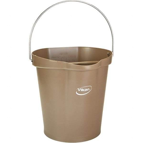 Vikan - 3 Gal, 12-1/2" High, Polypropylene Round Brown Single Pail with Pour Spout - Handle Included, 12.81" Top Diam - Americas Tooling