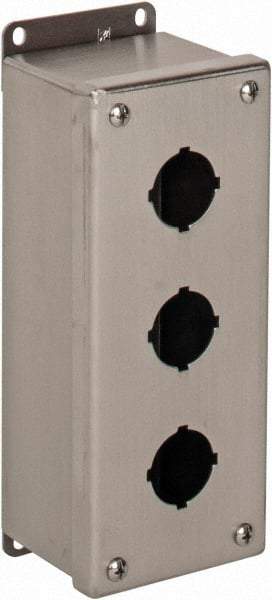 nVent Hoffman - 3 Hole, 1.2 Inch Hole Diameter, Stainless Steel Pushbutton Switch Enclosure - 9 Inch High x 3.47 Inch Wide x 2-3/4 Inch Deep, 12, 13, 4X NEMA Rated - Americas Tooling