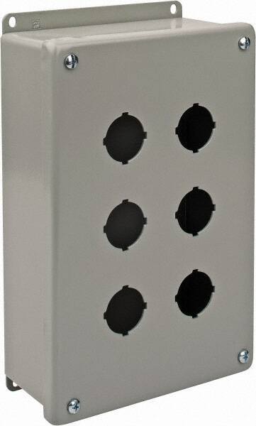 nVent Hoffman - 6 Hole, 1.2 Inch Hole Diameter, Steel Pushbutton Switch Enclosure - 10-1/2 Inch High x 6.47 Inch Wide x 3 Inch Deep, 12, 13 NEMA Rated - Americas Tooling