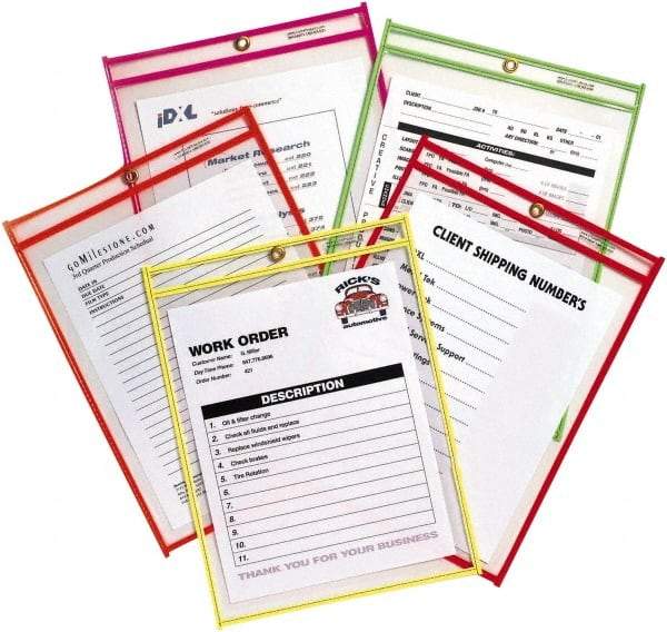 C-LINE - 10 Piece Neon Orange, Green, Red, Yellow & Pink Stitched Shop Ticket Holder - 12" High x 9" Wide - Americas Tooling