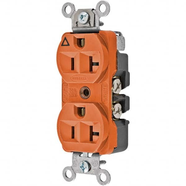 Hubbell Wiring Device-Kellems - 125V 20A NEMA 5-20R Commercial Grade Orange Straight Blade Duplex Receptacle - Americas Tooling