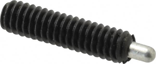 Jergens - 1/4-20, 1" Thread Length, 3/16" Plunger Projection, Steel Threaded Spring Plunger - 0.119" Max Plunger Diam, 1" Plunger Length, 1 Lb Init End Force, 4 Lb Final End Force, 1/8" Hex - Americas Tooling