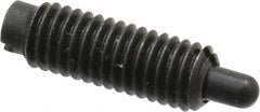 Jergens - 10-32, 9/16" Thread Length, 1/8" Plunger Projection, Steel Threaded Spring Plunger - 0.093" Max Plunger Diam, 9/16" Plunger Length, 0.5 Lb Init End Force, 5 Lb Final End Force - Americas Tooling