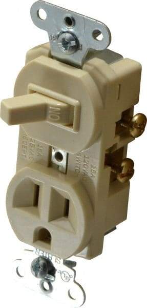 Pass & Seymour - 1 Pole, 120/125 Volt, 15 Amp, 1 Outlet, Flush Mounted, Self Grounding, Tamper Resistant Combination Outlet and Switch - 5-15R Configuration, 1 Switch, Side Wiring, UL Listed 20 498 Standard - Americas Tooling