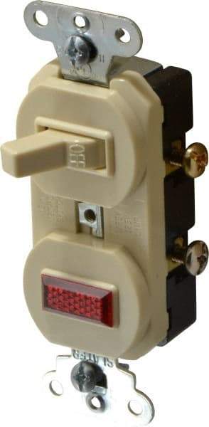 Pass & Seymour - 1 Pole, 120/125 VAC, 15 Amp, Flush Mounted, Ungrounded, Tamper Resistant Combination Switch with Pilot Light - NonNEMA Configuration, 1 Switch, Side Wiring, UL Listed 20 498 Standard - Americas Tooling