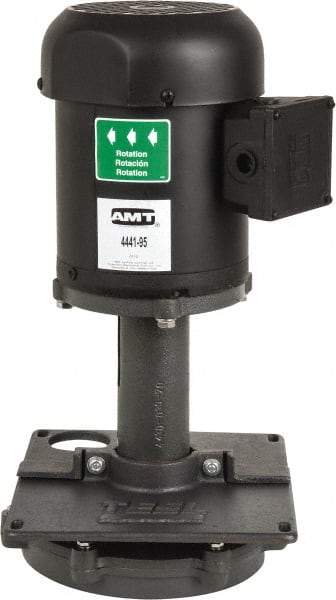 American Machine & Tool - 3/2 Amp, 230/460 Volt, 3/4 hp, 3 Phase, 1,725 RPM, Cast Iron Immersion Machine Tool & Recirculating Pump - 67 GPM, 1-3/4" Inlet, 14 psi, 19.7" Overall Height, 9.9" Body Length, NPT Thread, Stainless Steel Impeller, TEFC Motor - Americas Tooling