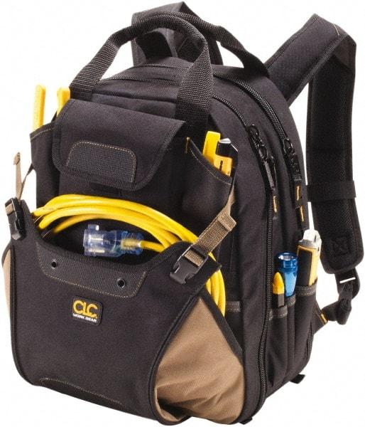 CLC - 44 Pocket Black & Khaki Polyester Backpack Tool Bag - 13" Wide x 7-1/2" Deep x 16" High - Americas Tooling