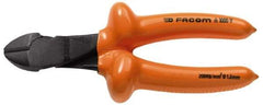 Facom - 7-9/32" OAL, 1.8mm Capacity, 25/32" Jaw Length x 7/16" Jaw Width, Insulated Diagonal Cutter Pliers - Standard Head, Cushion Grip Handles - Americas Tooling