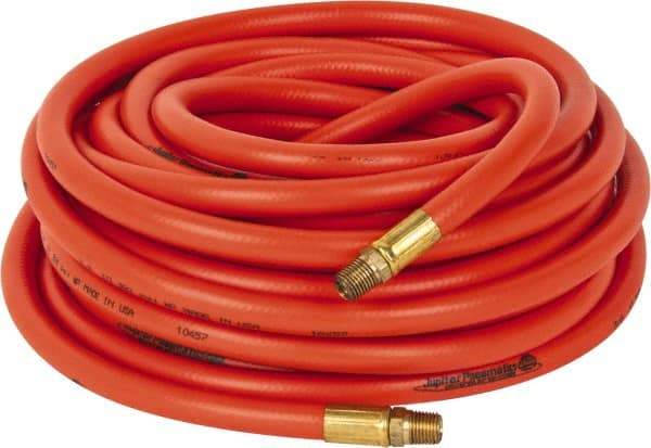 PRO-SOURCE - 3/8" ID x 19/32" OD 50' Long Multipurpose Air Hose - MNPT x MNPT Ends, 300 Working psi, 23 to 150°F, 1/4" Fitting, Orange - Americas Tooling