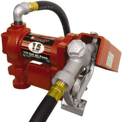 Tuthill - 15 GPM, 3/4" Hose Diam, AC Tank Pump with Manual Nozzle - 1" Inlet, 3/4" Outlet, 115 Volts, 12' Hose Length, 1/4 hp - Americas Tooling