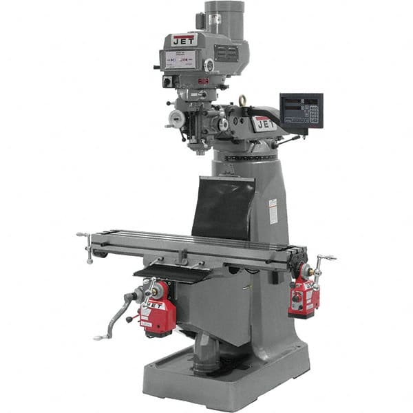 Jet - 9" Table Width x 49" Table Length, Variable Speed Pulley Control, 3 Phase Knee Milling Machine - R8 Spindle Taper, 3 hp - Americas Tooling