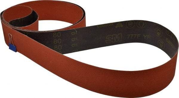 3M - 3" Wide x 132" OAL, 80 Grit, Ceramic Abrasive Belt - Ceramic, Medium, Coated, YF Weighted Cloth Backing, Wet/Dry, Series 777F - Americas Tooling