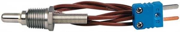 Thermo Electric - 0 to 700°F, T Pipe Plug, Thermocouple Probe - 5 Ft. Cable Length, Mini Connector, 1/2 Inch Probe Sheath Length, 6 Sec Response Time - Americas Tooling