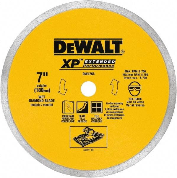 DeWALT - 7" Diam, 5/8" Arbor Hole Diam, Wet & Dry Cut Saw Blade - Diamond-Tipped, Standard Round Arbor - Americas Tooling