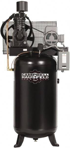 Campbell Hausfeld - 7.5 hp, 80 Gal Stationary Electric Vertical Air Compressor - Single Phase, 175 Max psi, 24.3 CFM, 230 Volt - Americas Tooling